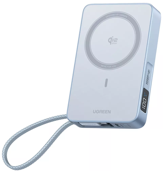 UGREEN MagFlow PB773 Wireless External Battery, 10000mAh, 25W, PD + FQI, 1 x QI - 2 x USB-C, Blue
