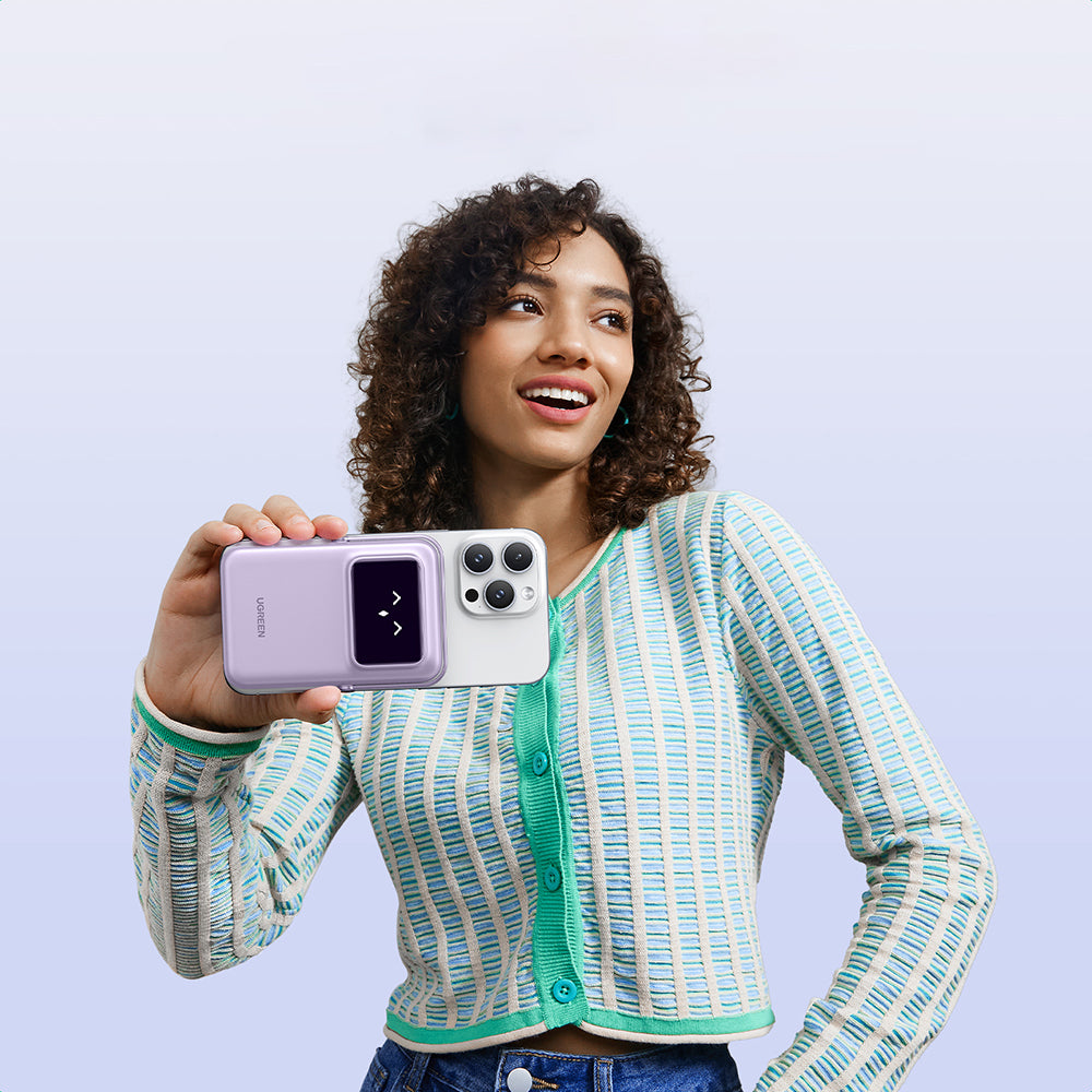 Batería Externa Inalámbrica UGREEN PB571 Uno, 5000mAh, 20W, PD + FQI, 1 x QI - 1 x USB-C, Morado