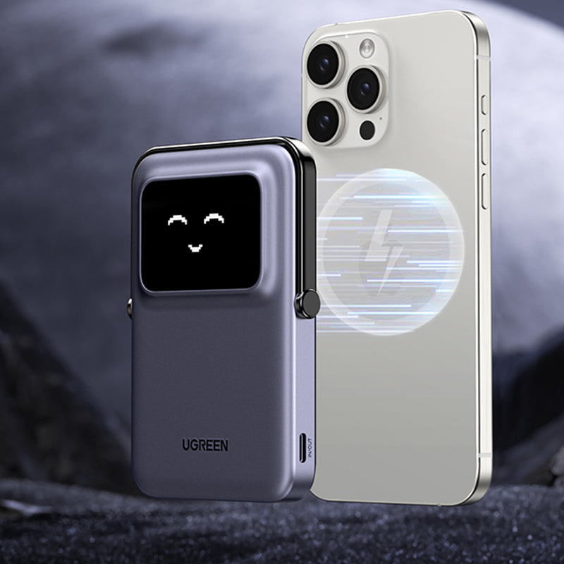 Batería Externa Inalámbrica UGREEN PB571 Uno, 5000mAh, 20W, PD + FQI, 1 x QI - 1 x USB-C, Morado
