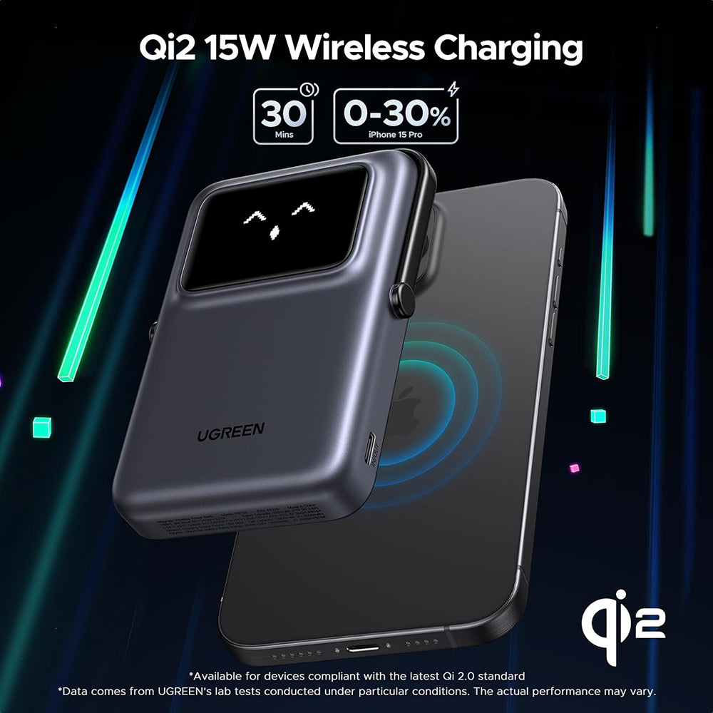 Batería Externa Inalámbrica UGREEN PB764 Uno, 10000mAh, 20W, PD + FQI, 1 x QI - 1 x USB-C, Gris