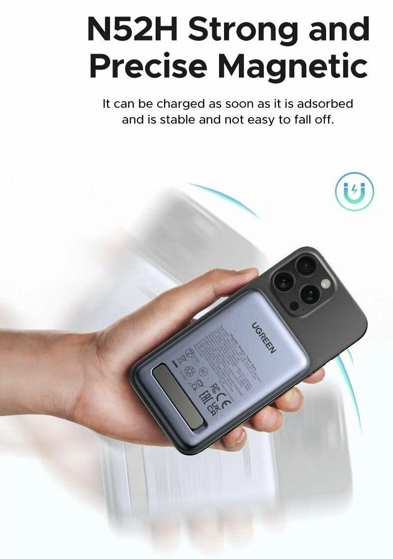 Batería Externa Inalámbrica UGREEN PB562, 10000mAh, 20W, PD + FQI, 1 x QI - 1 x USB-C, Negra