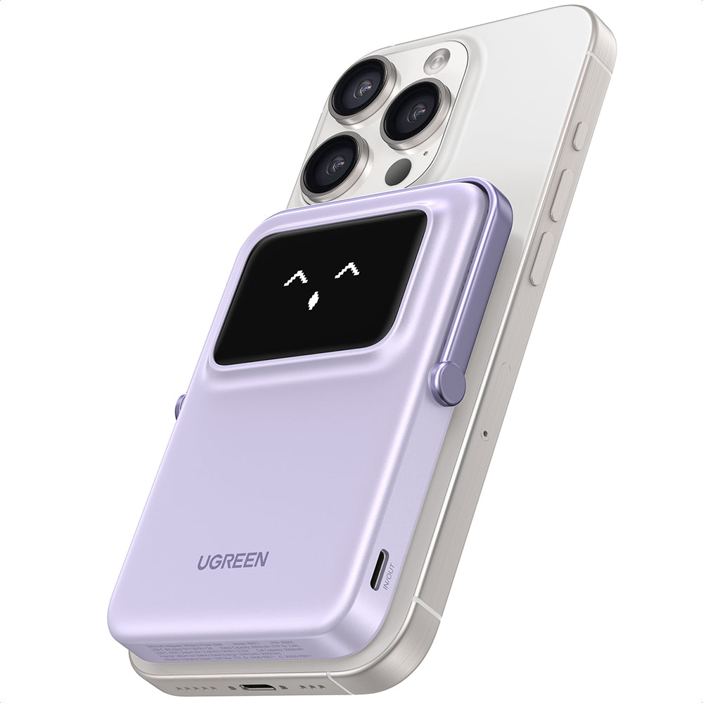 Batería Externa Inalámbrica UGREEN PB571 Uno, 5000mAh, 20W, PD + FQI, 1 x QI - 1 x USB-C, Morado