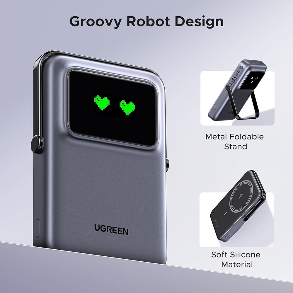 Batería Externa Inalámbrica UGREEN PB764 Uno, 10000mAh, 20W, PD + FQI, 1 x QI - 1 x USB-C, Gris