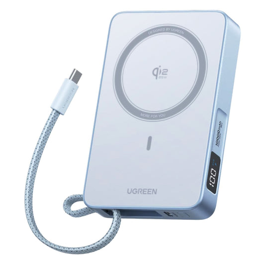 Batería Externa Inalámbrica UGREEN MagFlow PB773 (65958B), 10000mAh, 25W, PD + FQI, 1 x QI - 2 x USB-C, Azul