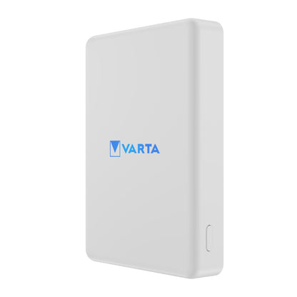 Batería Externa Inalámbrica Varta Mag Pro, 5000mAh, 12W, 1 x QI - 1 x USB-C, Blanca