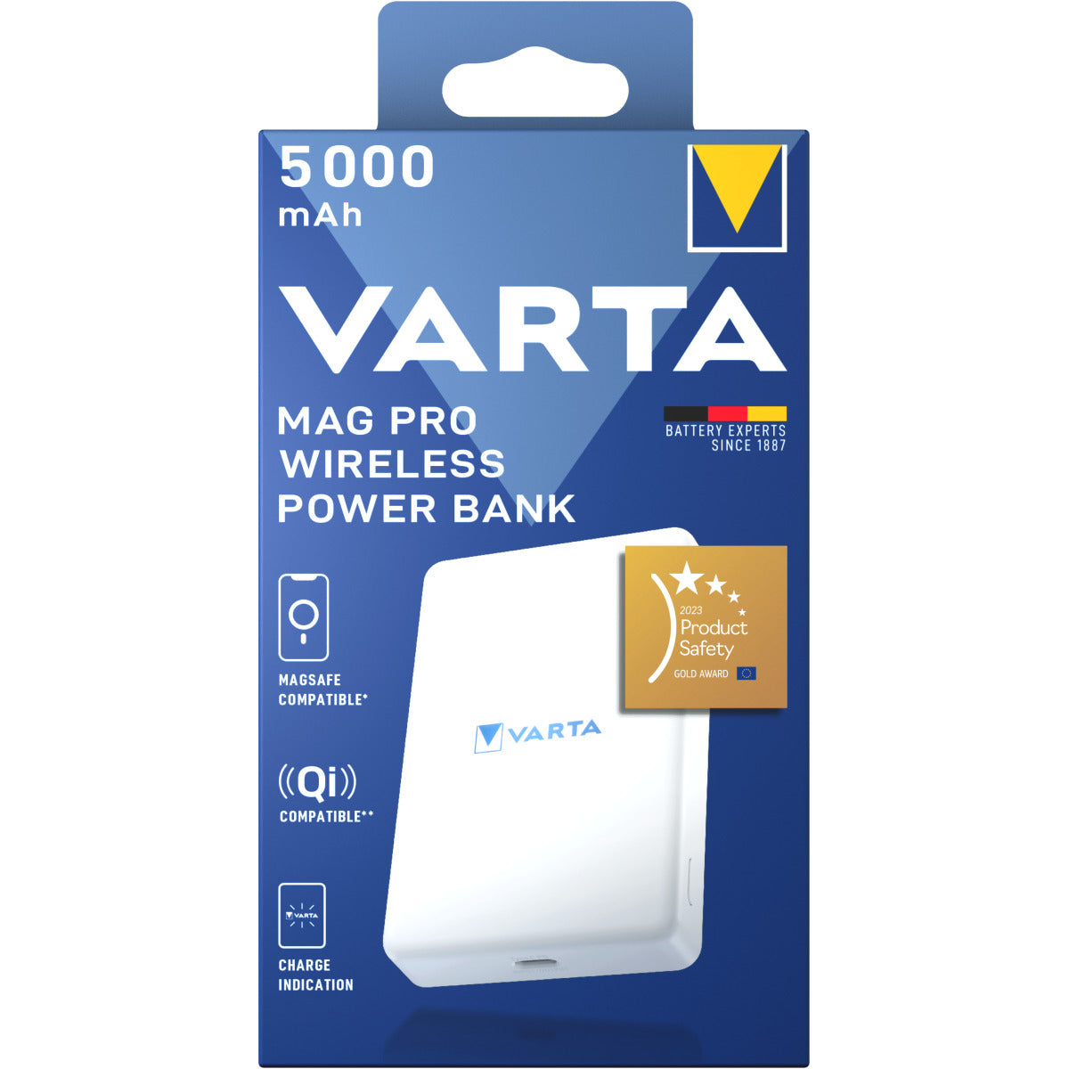 Batería Externa Inalámbrica Varta Mag Pro, 5000mAh, 12W, 1 x QI - 1 x USB-C, Blanca