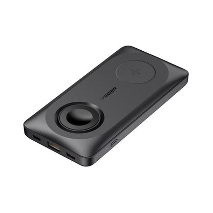 Batería Externa Inalámbrica Veger MagMulti W1156, 10000mAh, 22.5W, QC + PD + FQI, 2 x QI - 1 x USB-A - 1 x USB-C, Negra