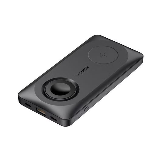 Batería Externa Inalámbrica Veger MagMulti W1156, 10000mAh, 22.5W, QC + PD + FQI, 2 x QI - 1 x USB-A - 1 x USB-C, Negra