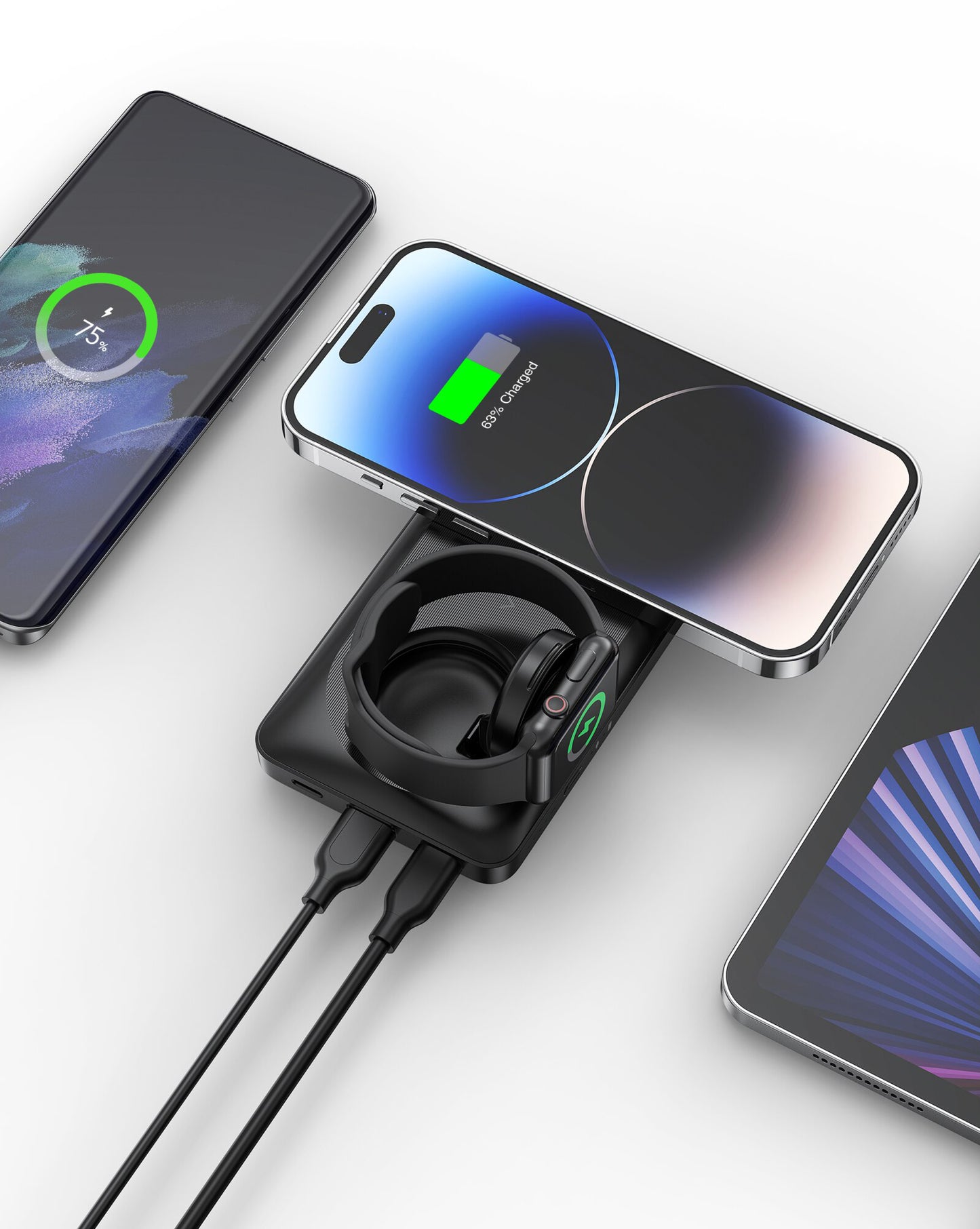 Batería Externa Inalámbrica Veger MagMulti W1156, 10000mAh, 22.5W, QC + PD + FQI, 2 x QI - 1 x USB-A - 1 x USB-C, Negra