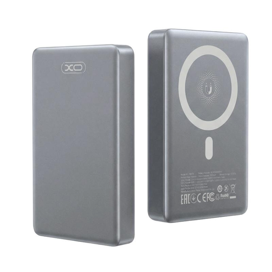 Batería Externa Inalámbrica XO Design PR294, 10000mAh, 20W, PD + FQI, 1 x QI - 1 x USB-C, Gris