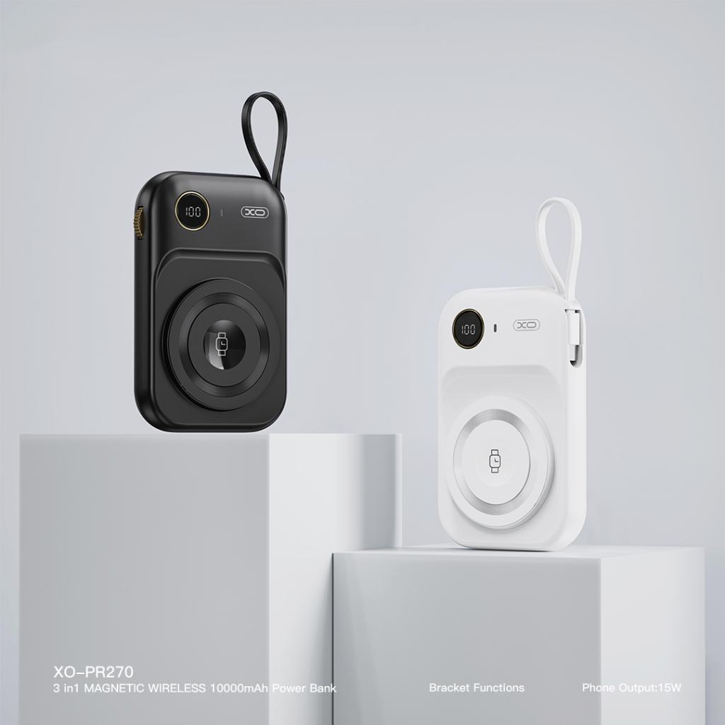 Batería Externa Inalámbrica XO Design PR270, 10000mAh, 22.5W, QC + PD + QI, 1 x QI - 1 x USB-A - 1 x USB-C, Negra