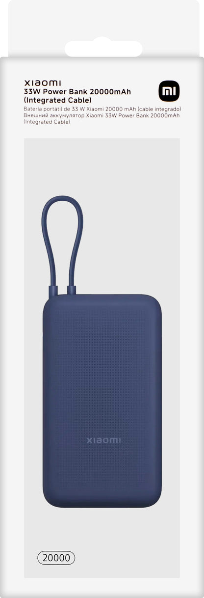 Batería Externa Xiaomi, 20000mAh, 33W, QC + PD, 1 x USB-A - 2 x USB-C, Azul BHR8975GL