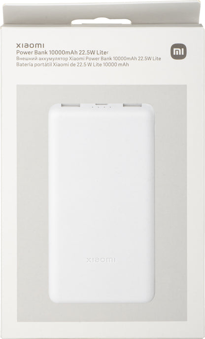 Batería Externa Xiaomi Lite, 10000mAh, 22.5W, QC + PD, 1 x USB-C - 2 x USB-A, Blanca BHR9350GL