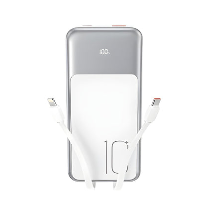 Batería Externa XO Design PR248, 10000mAh, 22.5W, QC + PD, 1 x Lightning - 1 x USB-A - 2 x USB-C, Blanca