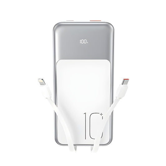 Batería Externa XO Design PR248, 10000mAh, 22.5W, QC + PD, 1 x Lightning - 1 x USB-A - 2 x USB-C, Blanca