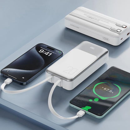 Batería Externa XO Design PR249, 20000mAh, 22.5W, QC + PD, 1 x Lightning - 1 x USB-A - 2 x USB-C, Blanca