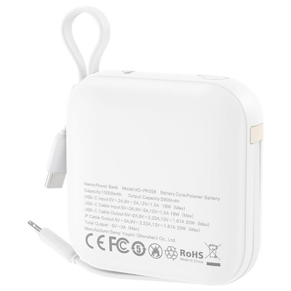 Batería Externa XO Design PR258, 10000mAh, 20W, QC + PD, 1 x Lightning - 1 x USB-C, Beige