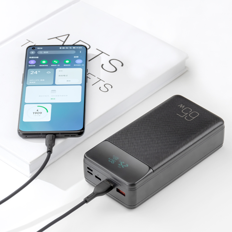 Batería Externa XO Design PR201, 30000mAh, 65W, QC + PD, 1 x USB-C - 2 x USB-A, Negra