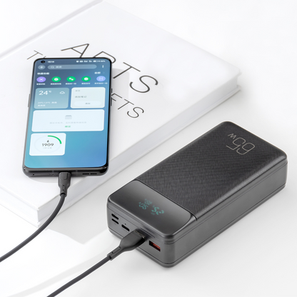 Batería Externa XO Design PR201, 30000mAh, 65W, QC + PD, 1 x USB-C - 2 x USB-A, Negra