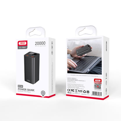 Batería Externa XO Design PB97, 20000mAh, 65W, QC + PD, 2 x USB-A - 2 x USB-C, Negra