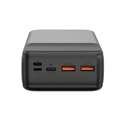 Batería Externa XO Design PR201, 30000mAh, 65W, QC + PD, 1 x USB-C - 2 x USB-A, Negra