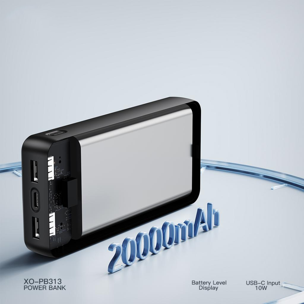 Batería Externa XO Design PB313, 20000mAh, 10W, 2 x USB-A, Negra