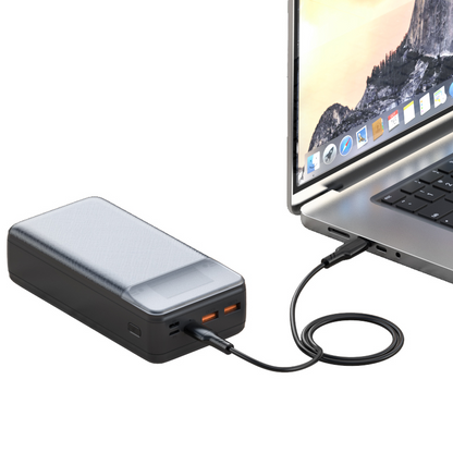 Batería Externa XO Design PR201, 30000mAh, 65W, QC + PD, 1 x USB-C - 2 x USB-A, Negra