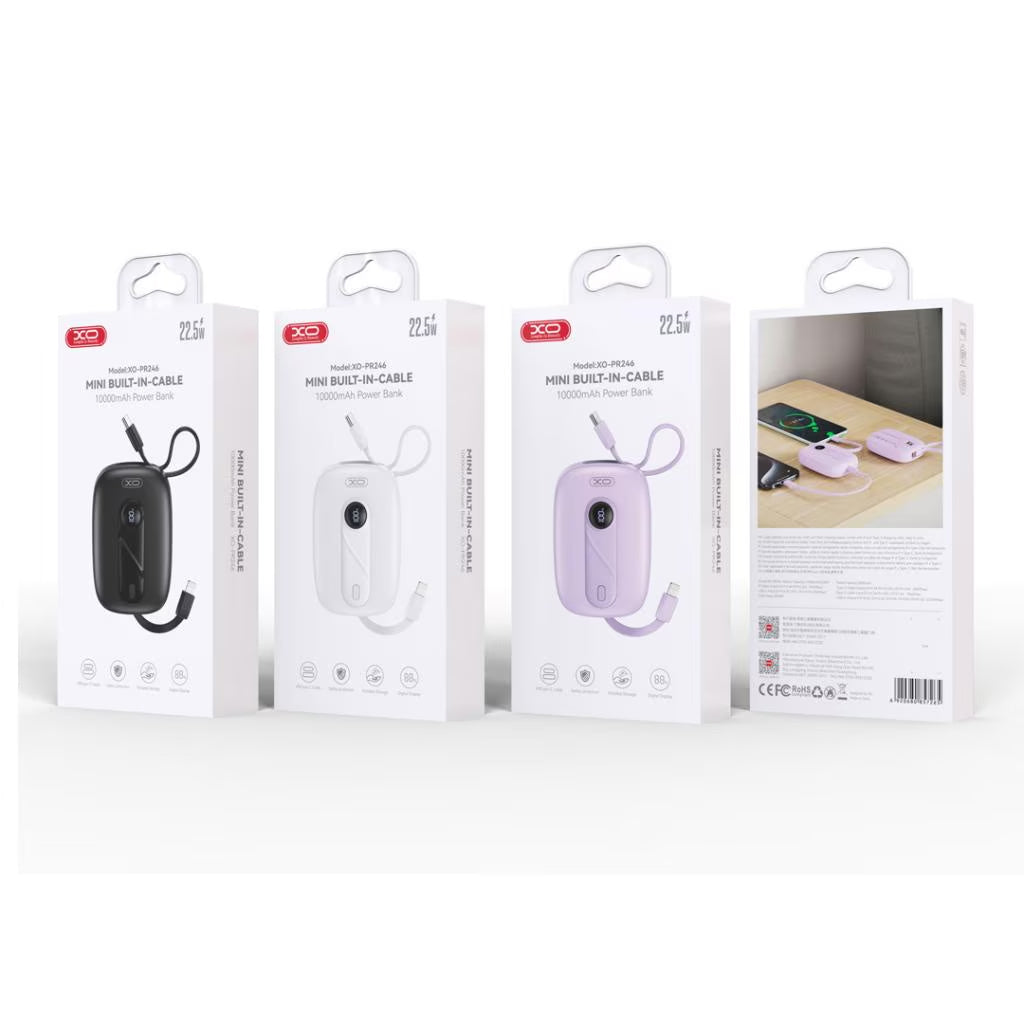Batería Externa XO Design PR246, 10000mAh, 22.5W, PD, 1 x Lightning - 2 x USB-C, Morado