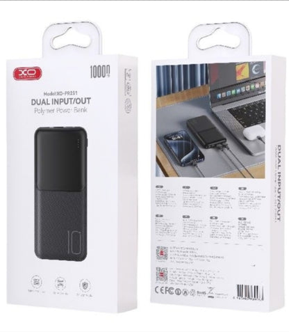Batería Externa XO Design PR251, 10000mAh, 10W, 2 x USB-A, Negra