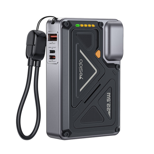 Batería Externa Yesido YP89, 10000mAh, 22.5W, QC + PD + FQI, 1 x Lightning - 1 x QI - 1 x USB-A - 1 x USB-C, Gris
