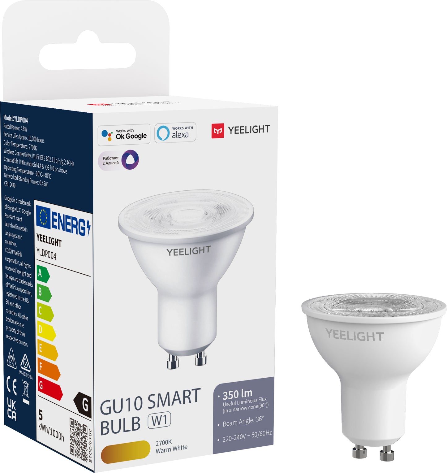 Bombilla LED Yeelight W1, Wi-Fi, GU10, 4.8W, 2700K, 350lm YLDP004