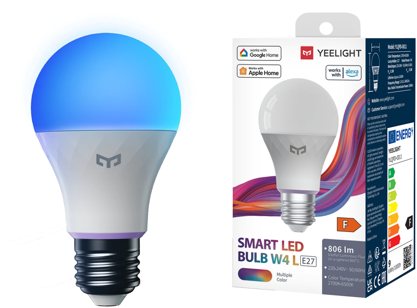 Yeelight W4 Lite Bombilla LED, Wi-Fi, E27, 9W, 2700K - 6500K, 806lm, Multicolor YLQDP-0011 YLQDP-0011