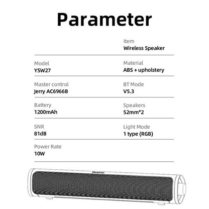 Altavoz Bluetooth Yesido YSW27, 10W, RGB, Negro