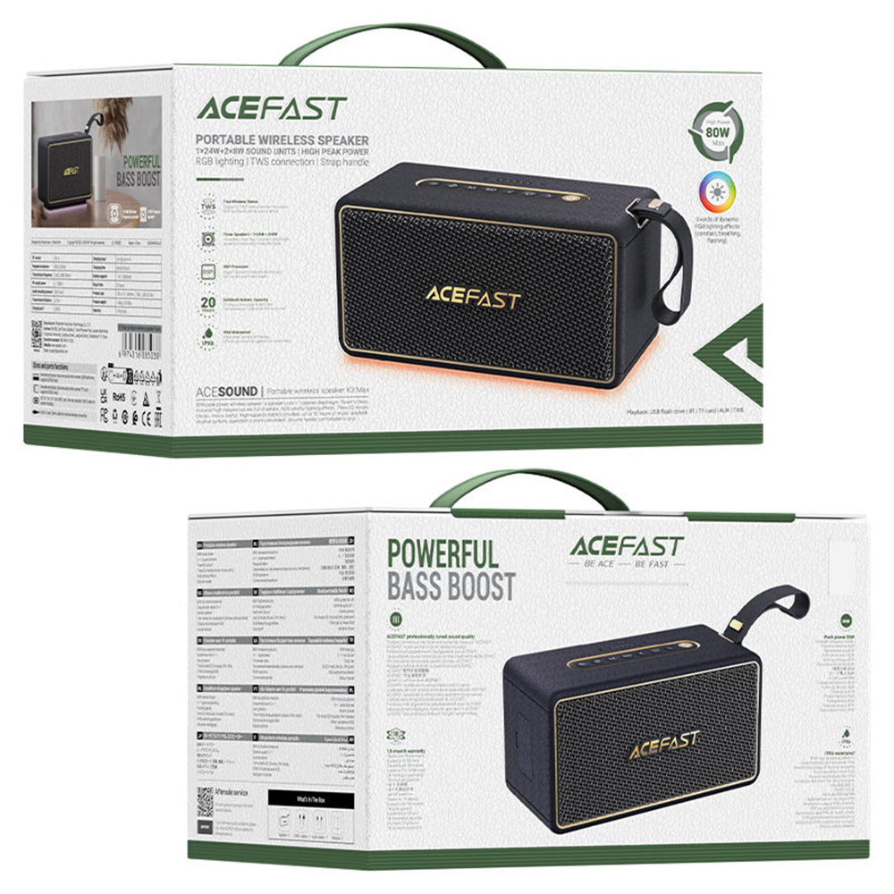 Altavoz Portátil Bluetooth Acefast K3 Max, 80W, RGB, Impermeable, Negro