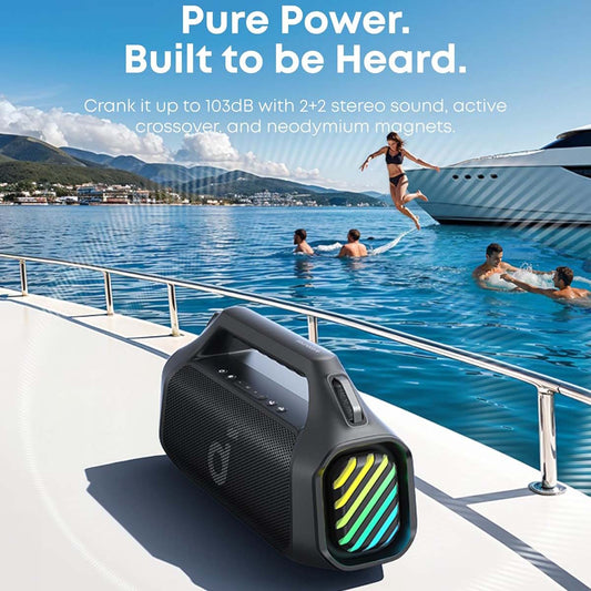 Altavoz Portátil Bluetooth Anker SoundCore Boom 2 Pro, 140W, TWS, RGB, Impermeable, Negro A3134A11