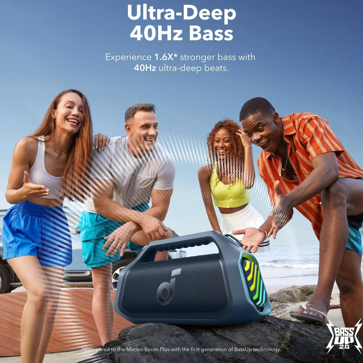 Altavoz portátil Bluetooth Anker Soundcore Boom 2 Plus, 140W, RGB, resistente al agua, azul A3134031 