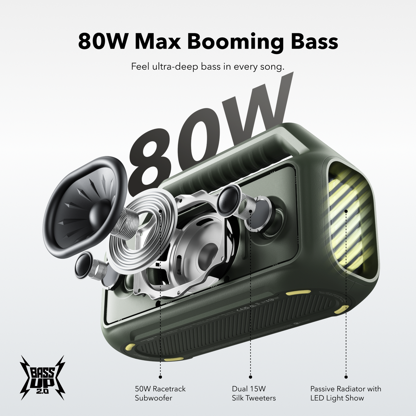 Altavoz portátil Bluetooth Anker SoundCore Boom 2 Nueva Versión, 80W, TWS, RGB, Resistente al agua, Azul A3138032