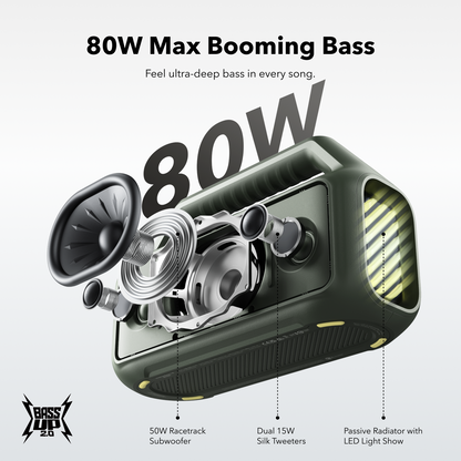 Altavoz portátil Bluetooth Anker SoundCore Boom 2 Nueva Versión, 80W, TWS, RGB, Resistente al agua, Azul A3138032