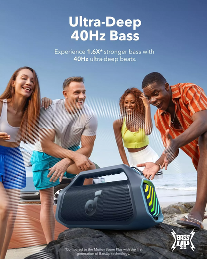 Altavoz portátil Bluetooth Anker SoundCore Boom 2 Plus Nueva Versión, 140W, TWS, RGB, Resistente al agua, Azul A3134032