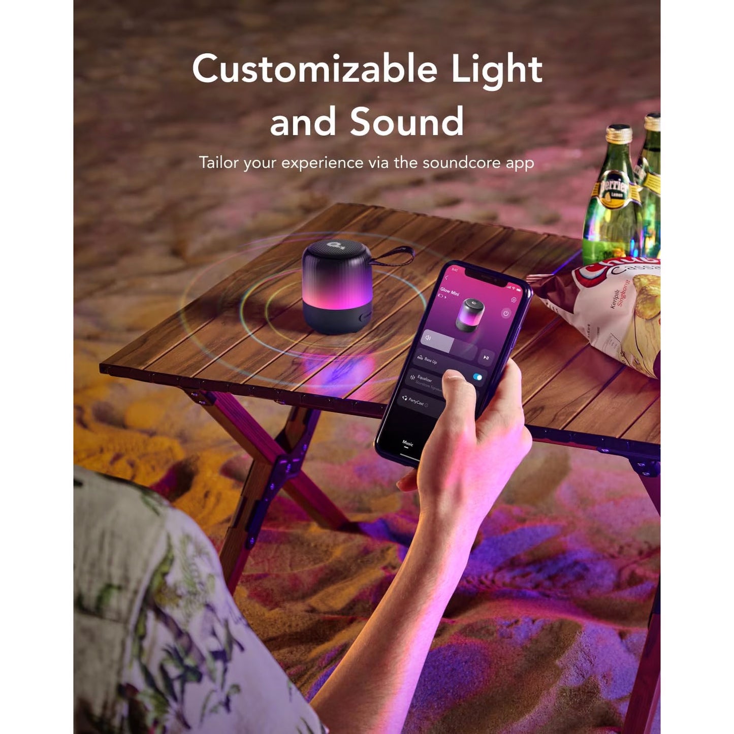 Altavoz Bluetooth Portátil Anker SoundCore Glow Mini, 8W, RGB, Impermeable, Negro A3136G11 