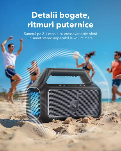 Altavoz Portátil Bluetooth Anker SoundCore Boom 2 Nueva Versión, 80W, TWS, RGB, Resistente al Agua, Negro A3138012
