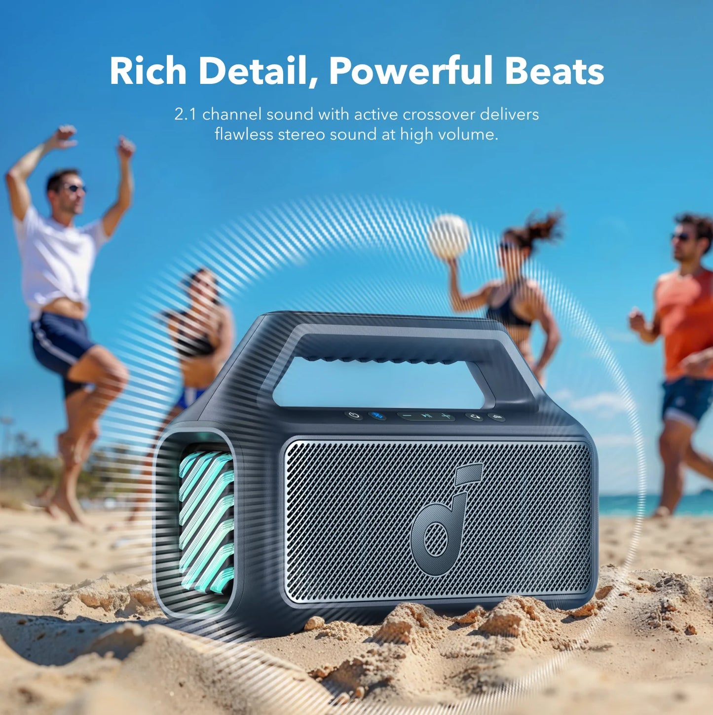 Altavoz Bluetooth portátil Anker SoundCore Boom 2, 80 W, RGB, resistente al agua, azul A3138031 