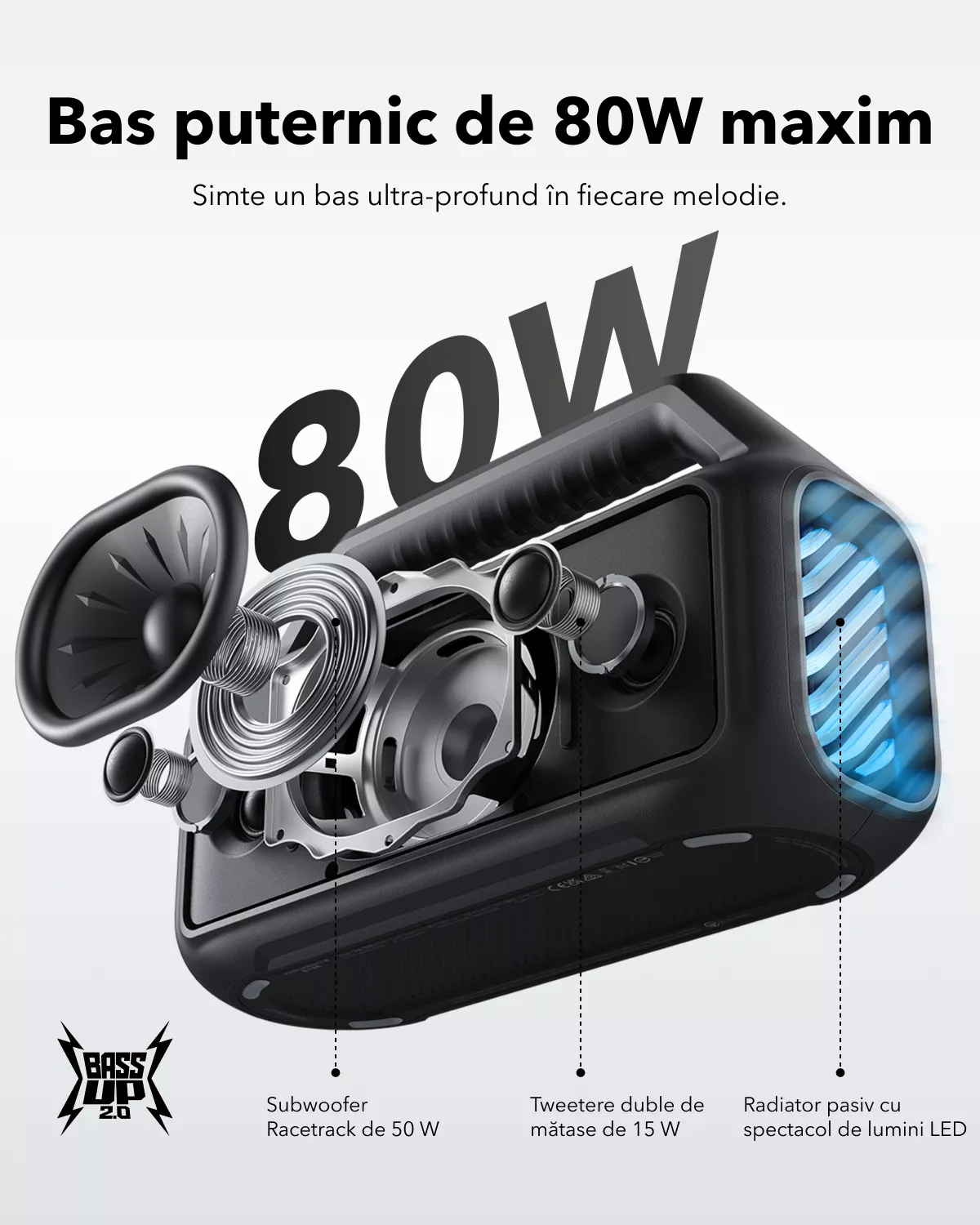Altavoz Portátil Bluetooth Anker SoundCore Boom 2 Nueva Versión, 80W, TWS, RGB, Resistente al Agua, Negro A3138012