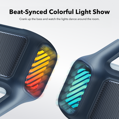 Altavoz portátil Bluetooth Anker SoundCore Boom 2 Nueva Versión, 80W, TWS, RGB, Resistente al agua, Azul A3138032