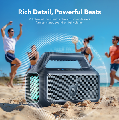 Altavoz portátil Bluetooth Anker SoundCore Boom 2 Nueva Versión, 80W, TWS, RGB, Resistente al agua, Azul A3138032