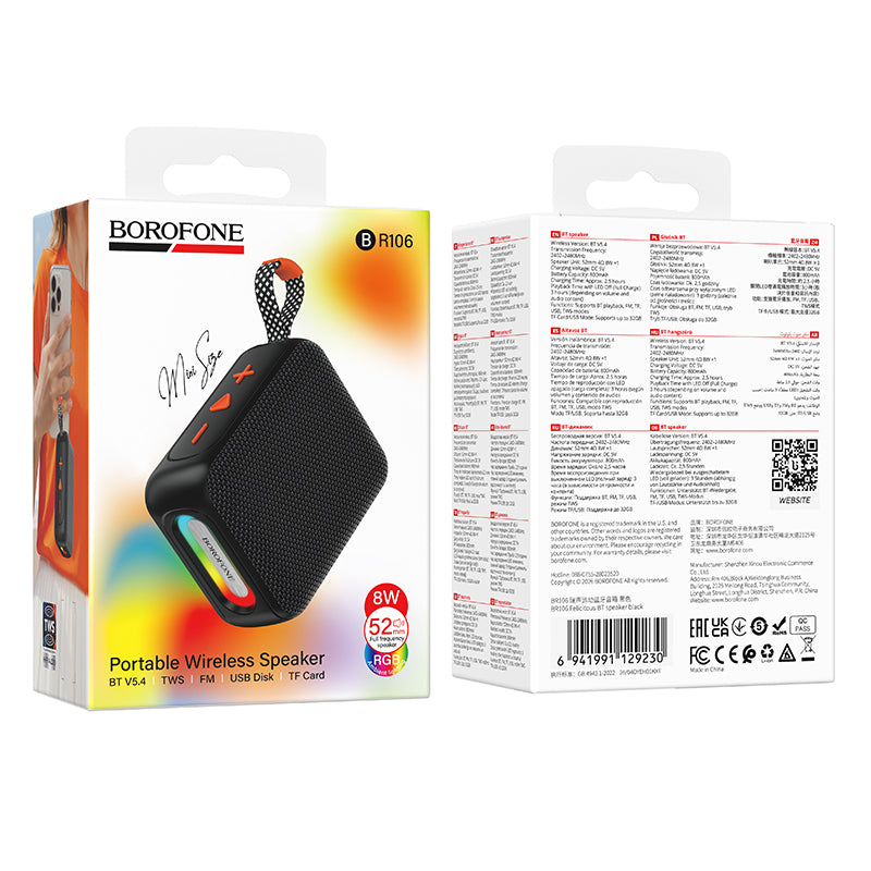 Altavoz portátil Bluetooth Borofone BR106 Felicitous, 8 W, TWS, RGB, negro