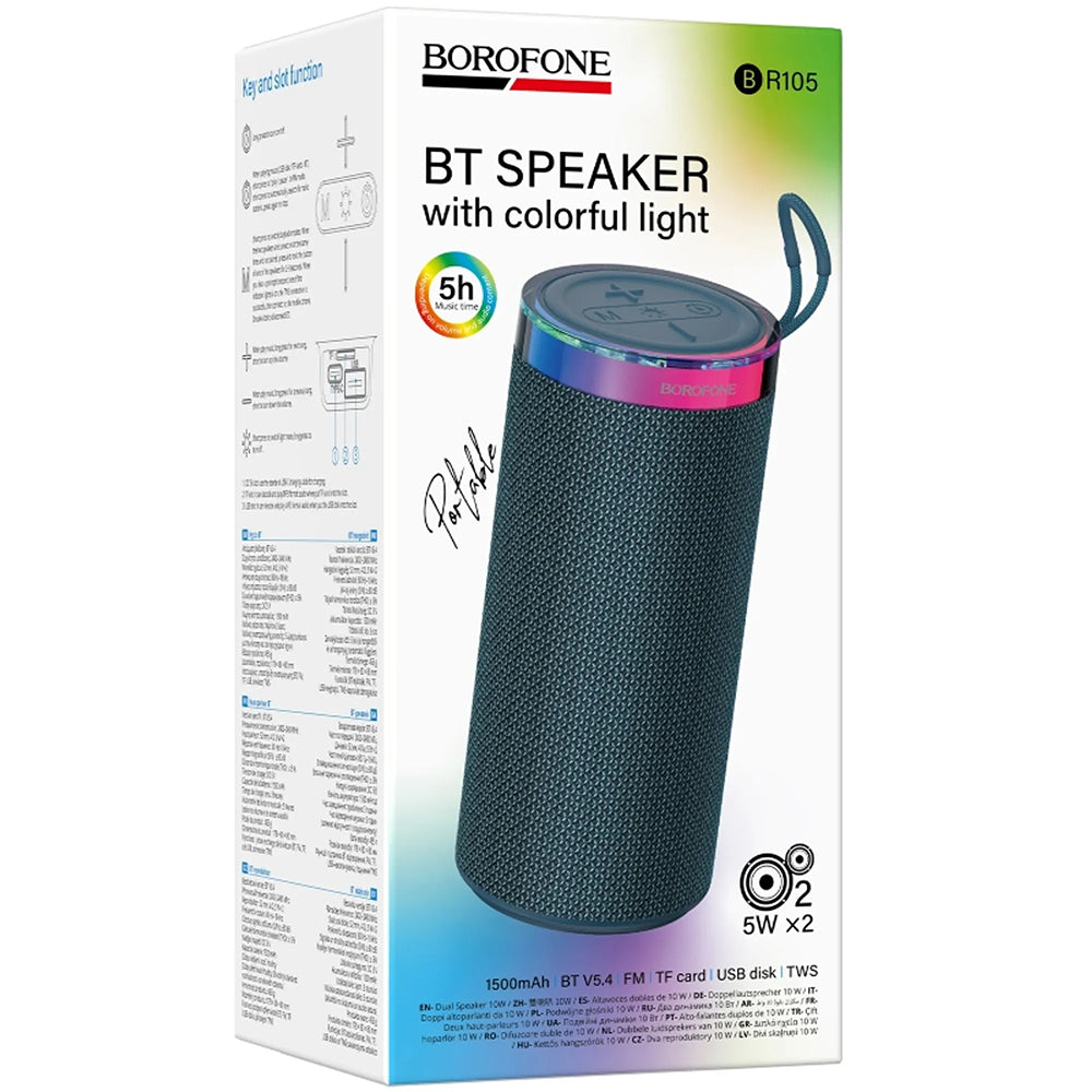 Altavoz portátil Bluetooth Borofone BR105 Loud, 10W, TWS, RGB, Azul marino