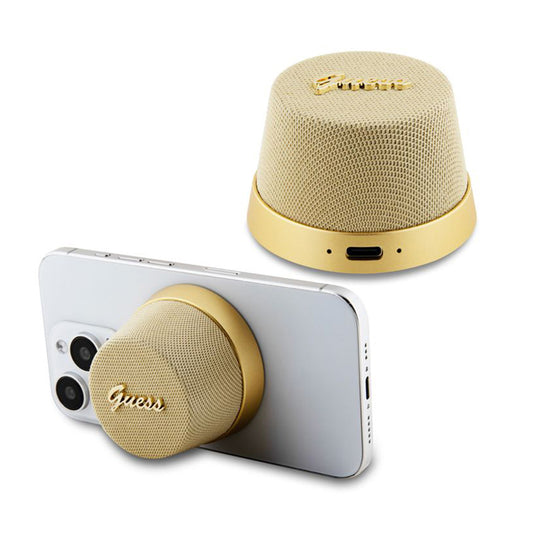 Altavoz Portátil Bluetooth Guess Stand Magnético Script Metal, 3W, Dorado