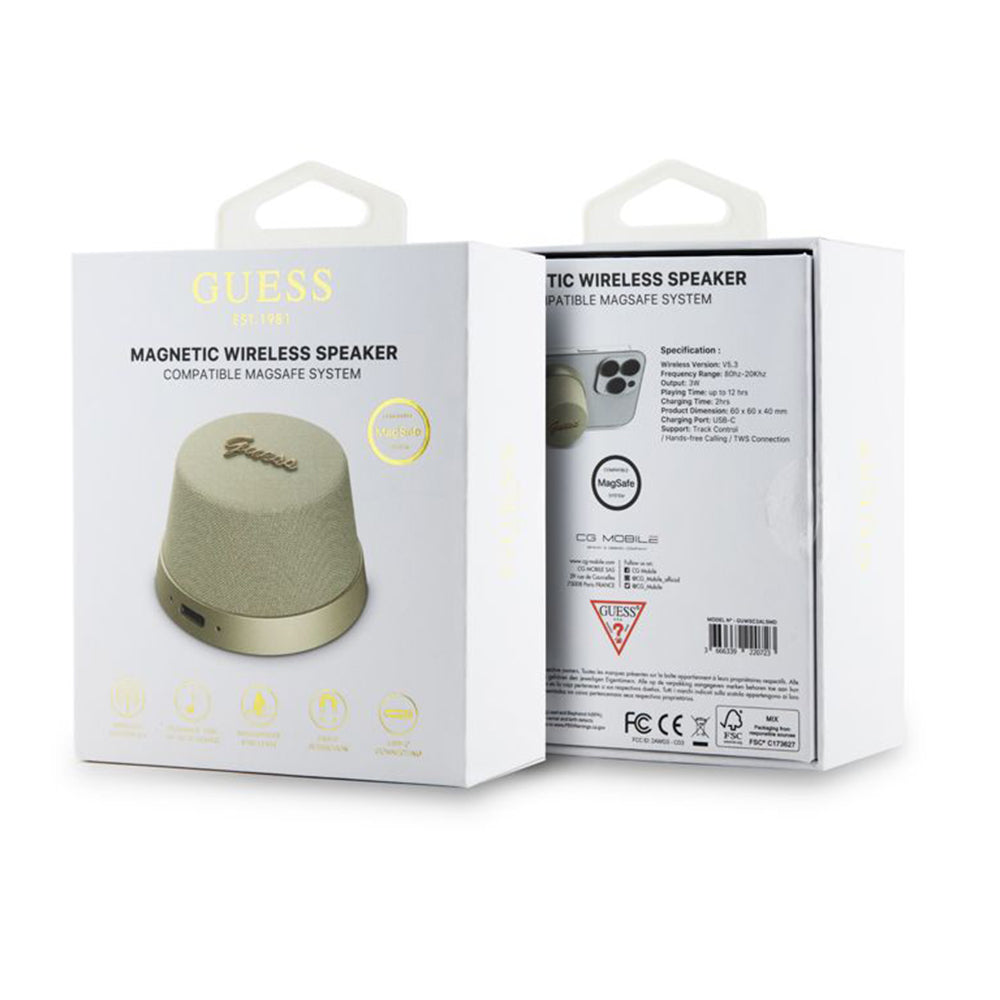 Altavoz Portátil Bluetooth Guess Stand Magnético Script Metal, 3W, Dorado