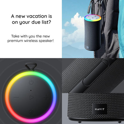 Altavoz Portátil Bluetooth HAVIT SK833BT, 2 x 10W, RGB, Impermeable, Negro